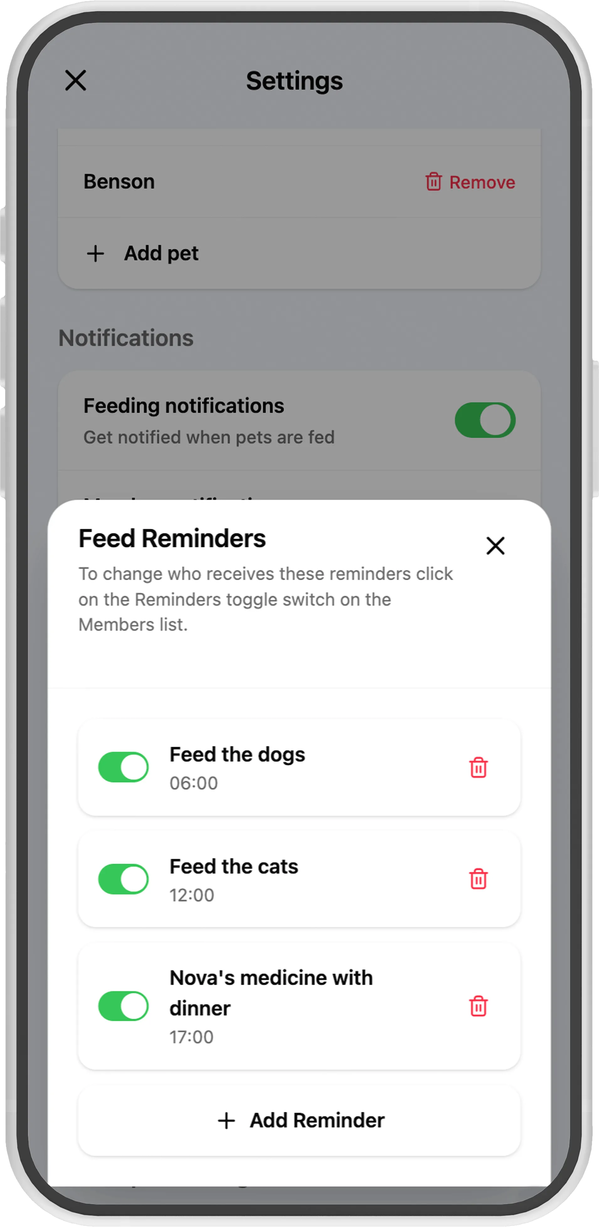 Feed Reminders Screen